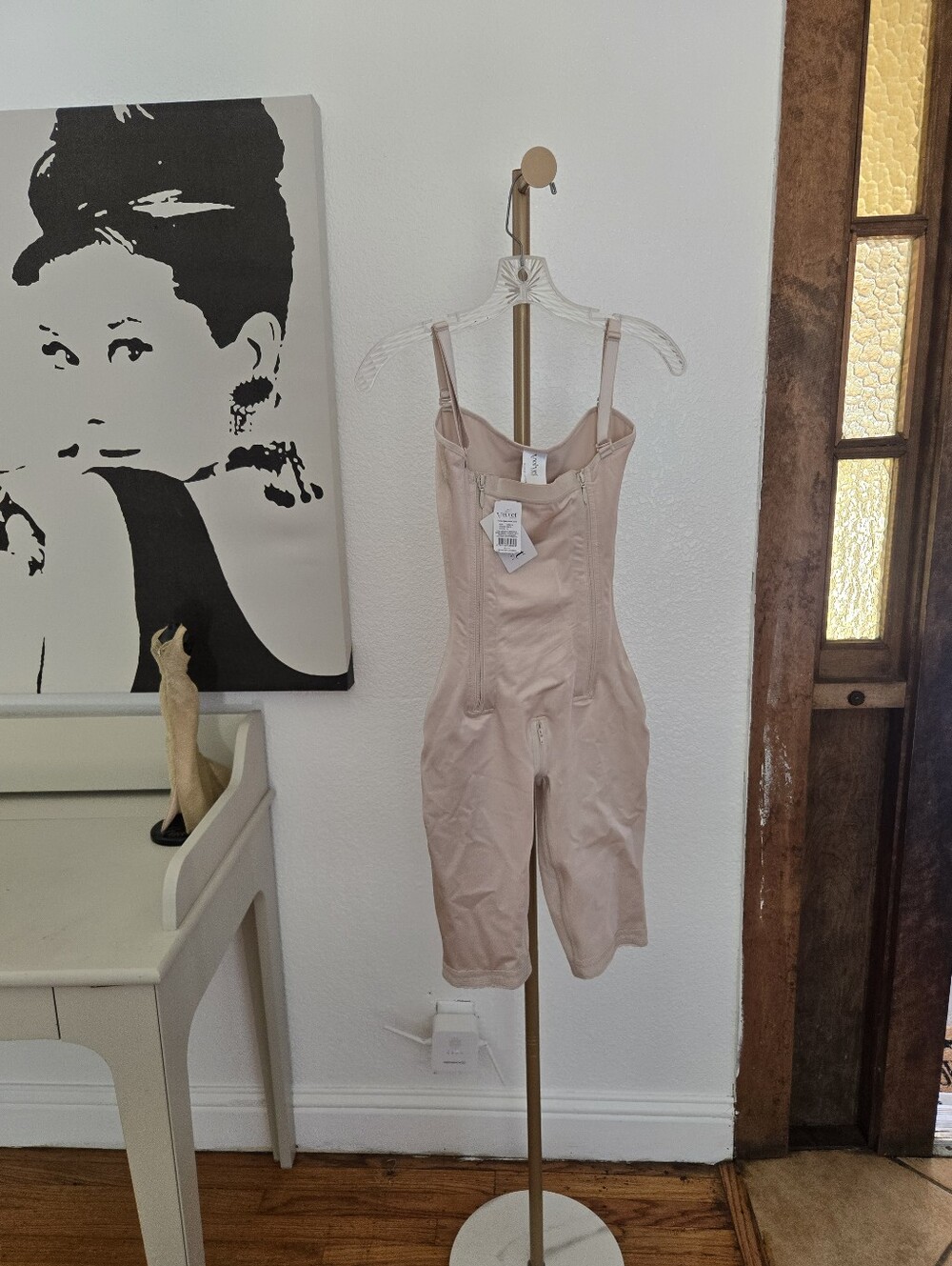 NWT Womens High-Waist Shaping Faja Jumpsuit Shorts in Beige Size Medium